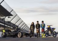INDIANAPOLIS, INDIANA - MARCH 7: Hailie Deegan, Brian Deegan, and Haiden Deegan are seen at Indianapolis Motor Speedway on March 7, 2025 in Indianapolis, Indiana. (Photo by Brian Ach/Getty Images for Feld Motor Sports, Inc.)